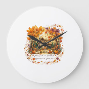 Reloj Redondo Grande Cabaña de otoño core Acuarela
