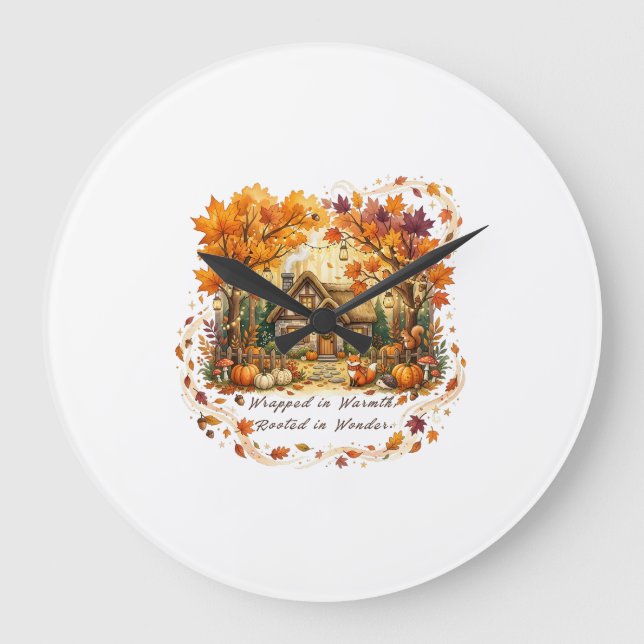 Reloj Redondo Grande Cabaña de otoño core Acuarela (Anverso)