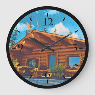 Reloj Redondo Grande Cabaña de troncos alaskeña moderna vintage EE. UU.