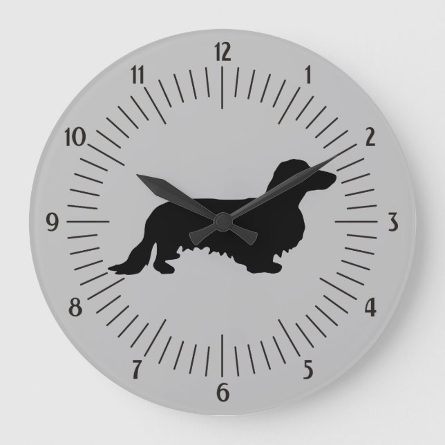 Reloj Redondo Grande Cabello largo de Dachshund - Silhouette 1 (Anverso)