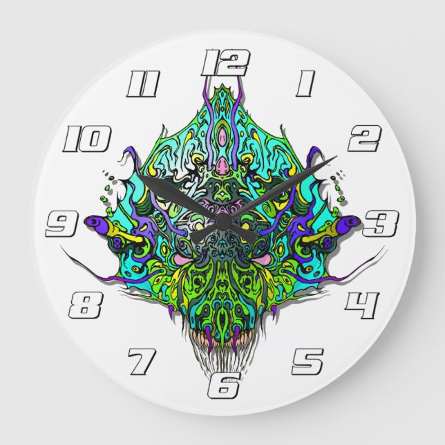 Reloj Redondo Grande Cabeza Alien - Aqua con números (Anverso)