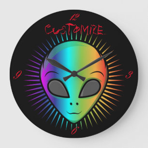 Reloj Redondo Grande Cabeza Alien Psicodélica Cute Thunder_Cove