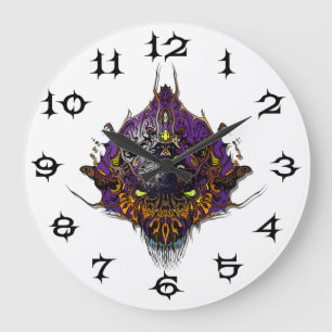 Reloj Redondo Grande Cabeza alienígena - púrpura
