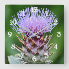 Reloj Redondo Grande Cabeza de Cardo Alcachofa Morada Floral