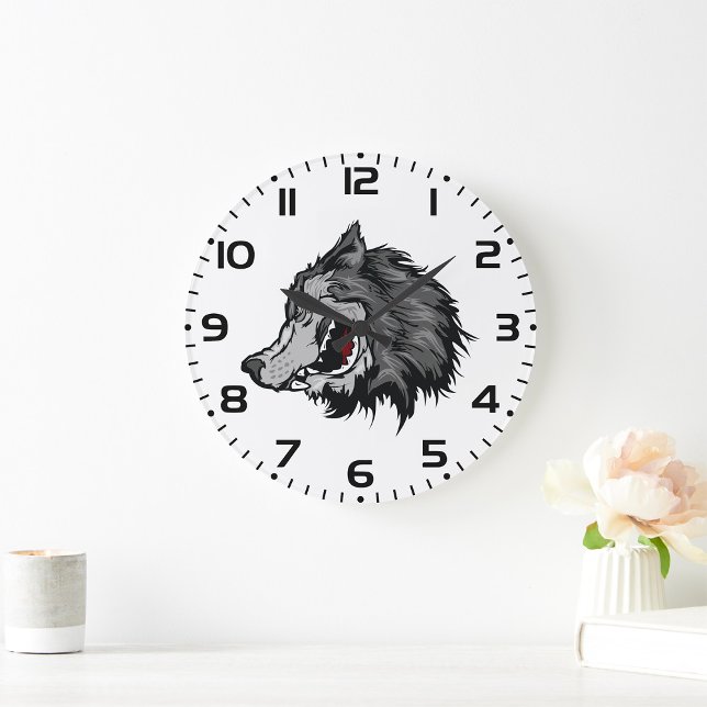 Reloj Redondo Grande Cabeza de Lobo Feroz Negrita Animal salvaje (Subido por el creador)