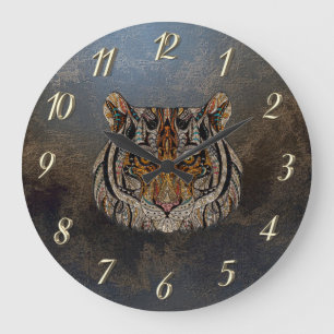 Reloj Redondo Grande Cabeza de Tigre Genial Aspecto de Cuero
