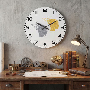 Reloj Redondo Grande Cabezas de rueda dentada de poder cerebral Steampu