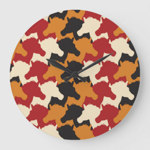 Reloj Redondo Grande Cabezas de unicornio de camuflaje, patrón de repet