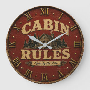 Reloj Redondo Grande Cabin Rules Rustic Lake Cabin