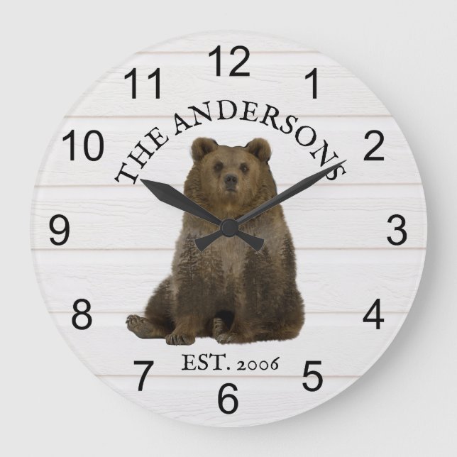 Reloj Redondo Grande Cabina Bears Bosque madera Personalizada Montaña   (Anverso)