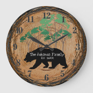 Reloj Redondo Grande Cabina de madera con oso negro