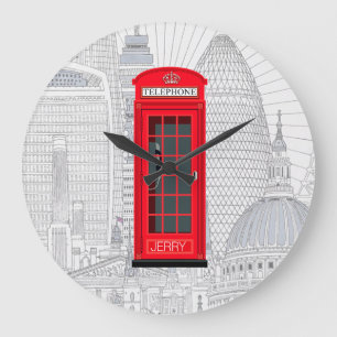 Reloj Redondo Grande Cabina de teléfono roja personalizada de Londres y