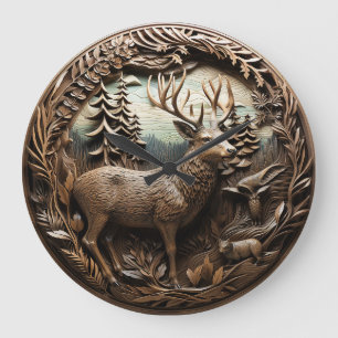 Reloj Redondo Grande Cabina Rustic Deer Huning