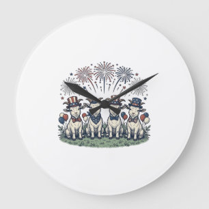 Reloj Redondo Grande Cabras Patrióticas Fuegos Artificiales Diseño Cami