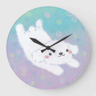 Reloj Redondo Grande Cachorro Adorable con Flores Pastel