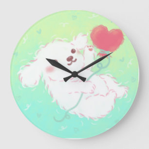 Reloj Redondo Grande Cachorro Adorable con Globo en Forma de Corazón