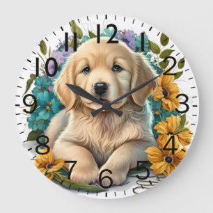 Reloj Redondo Grande Cachorro adorable de raza Retriever dorado