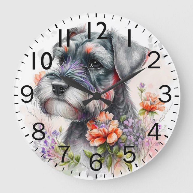 Reloj Redondo Grande Cachorro adorable de Schnauzer (Anverso)