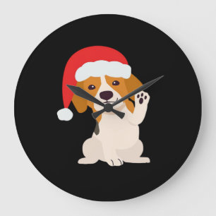 Reloj Redondo Grande Cachorro Beagle con sombrero de Santa para amantes