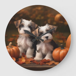 Reloj Redondo Grande Cachorro Biewer Terrier Otoño Delicia Calabaza