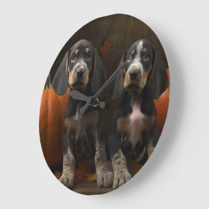 Reloj Redondo Grande Cachorro Bluetick Coonhound Otoño Delicia Calabaza