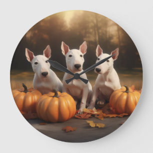 Reloj Redondo Grande Cachorro Bull Terrier Delicia de Otoño Calabaza