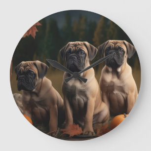 Reloj Redondo Grande Cachorro Bullmastiff Delicia de Otoño Calabaza