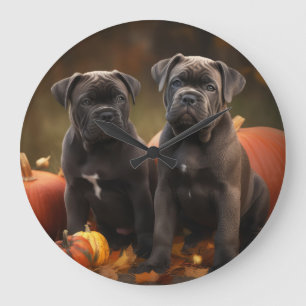 Reloj Redondo Grande Cachorro Cane Corso Otoño Delicia Calabaza