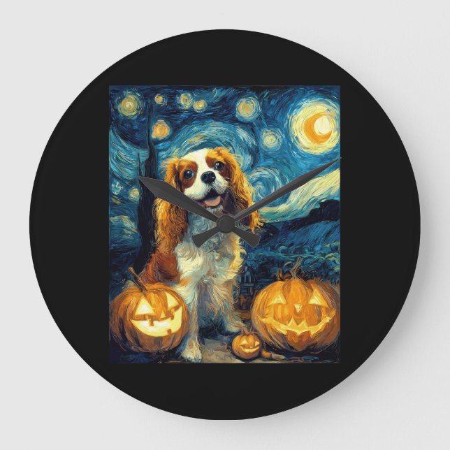 Reloj Redondo Grande Cachorro Cute Cavalier King Charles Spaniel Hallow (Anverso)