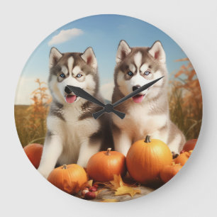 Reloj Redondo Grande Cachorro de Alaskan Malamute Delicia de Otoño Cala
