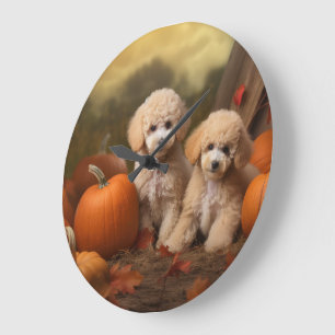Reloj Redondo Grande Cachorro de Caniche Delicia de Otoño Calabaza