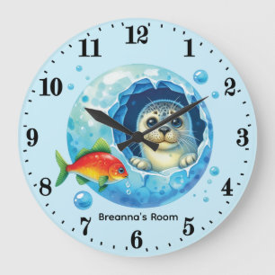 Reloj Redondo Grande Cachorro de foca lindo unisex agregar nombre guard
