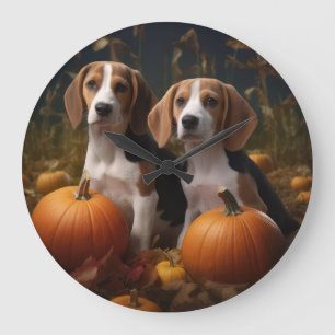 Reloj Redondo Grande Cachorro de Foxhound Americano Otoño Delicia