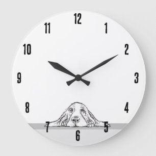 Reloj Redondo Grande cachorro de ojos simples negro y blanco de basset