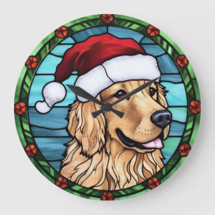 Reloj Redondo Grande Cachorro de raza Retriever Dorado Vidrio Pintado N