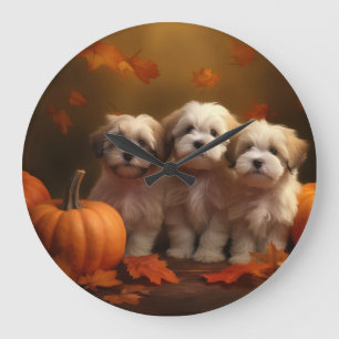 Reloj Redondo Grande Cachorro Havanés Delicia de Otoño Calabaza