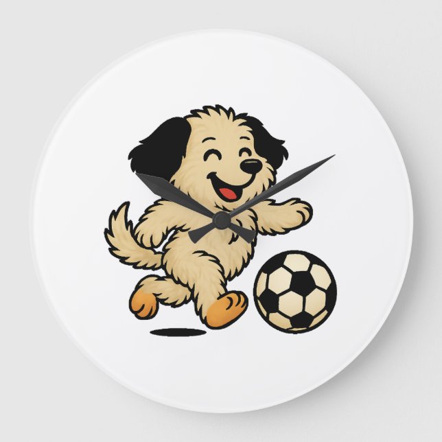 Reloj Redondo Grande Cachorro jugando fútbol (Anverso)