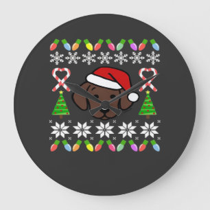 Reloj Redondo Grande Cachorro Labrador de Chocolate Navidad Santa Overs
