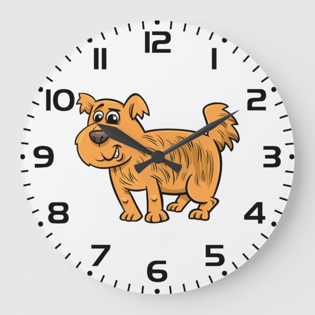Reloj Redondo Grande Cachorro Naranja Desgreñado (Anverso)