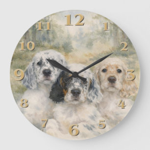 Reloj Redondo Grande Cachorros de Setter Inglés