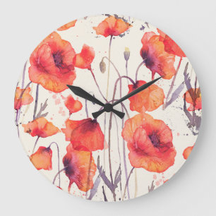 Reloj Redondo Grande Cachorros rojos silvestres, acuarela