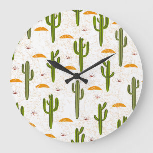 Reloj Redondo Grande Cactus Arena: Estilo Mexicano Sin Costuras.