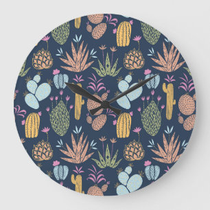 Reloj Redondo Grande Cactus Charm: Floral Vintage colorida
