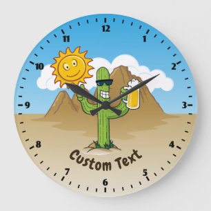 Reloj Redondo Grande Cactus con cerveza