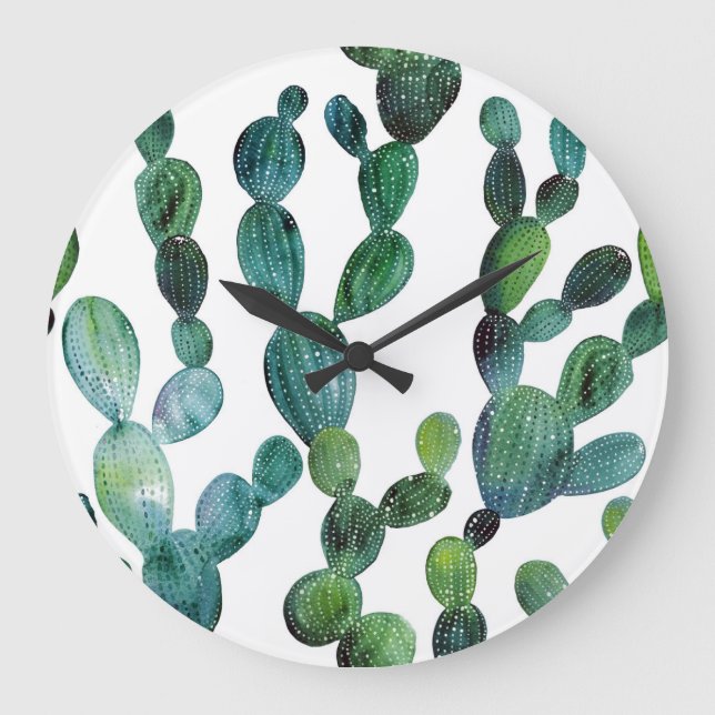 Reloj Redondo Grande Cactus Craze: Tendencia de las acuarelas tropicale (Anverso)