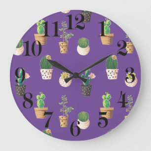Reloj Redondo Grande Cactus de postre verde en macetas