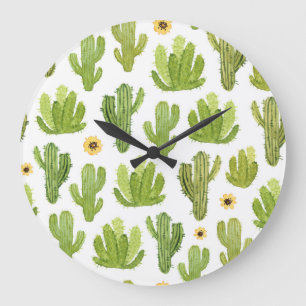 Reloj Redondo Grande Cactus del desierto verde: acuarela sin foco