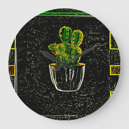 Reloj Redondo Grande Cactus dibujado