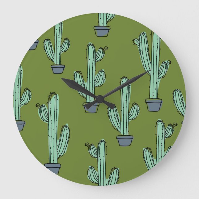Reloj Redondo Grande Cactus en el Ilustracion Pot (Anverso)