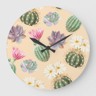 Reloj Redondo Grande Cactus exitoso: patrón de alto detalle